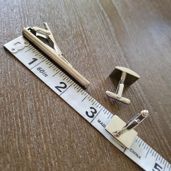 Stainless Steel Cuff Links Tie Clip Set - Picture 4 of 5